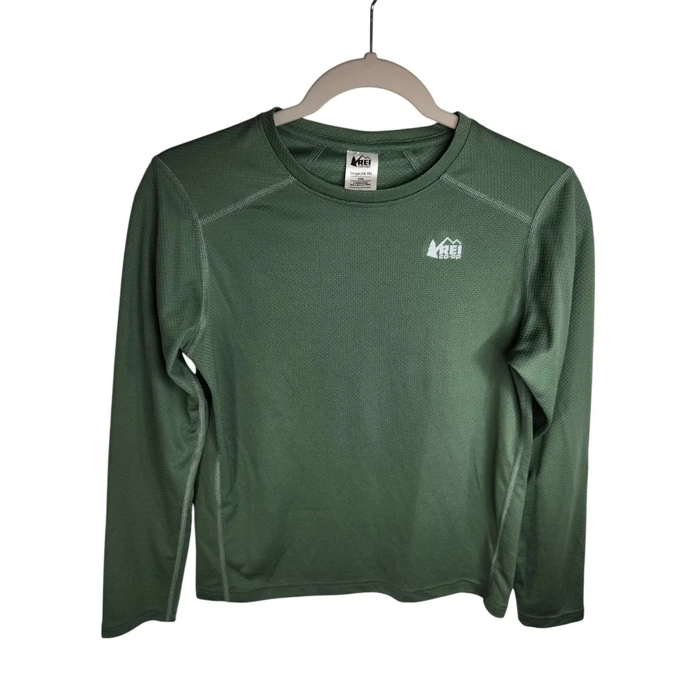REI Co-op Long Sleeve Base Layer Kids Large 14-16 Green Outdoor Activewear Hike
